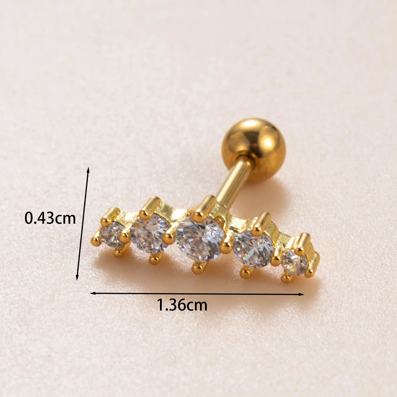 1 Piece Simple Series  Copper   Gold Color Zircon Women's Stud Earrings h5 